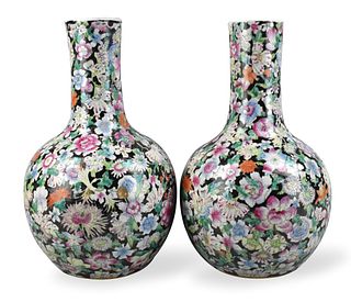 Pair of Chinese Milifloral Globular Vase ,19th C.
