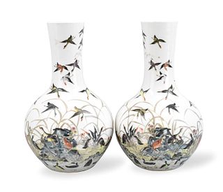 Pair of Chinese Famille Rose Vases w/Goose,19th C,
