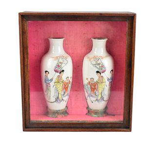 Pair of Chinese Enameled Figure Vase & Case,ROC P.