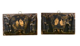 Pair of Chinese Gilt Lacquered Wood Panel, Qing D.