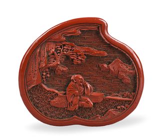 Chinese Carved Cinnabar Covered Box , 18th C.