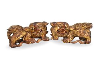 Pair of Chinese Gilt Lacuqered Wood Foo Dog,Qing D