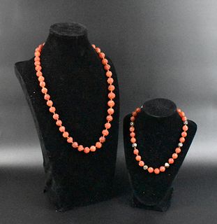 2 Chinese Agate Carved Beads Necklace,Qing Dynasty