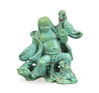 Chinese Turquoise Carving of Liuhai & Toad,Qing D.
