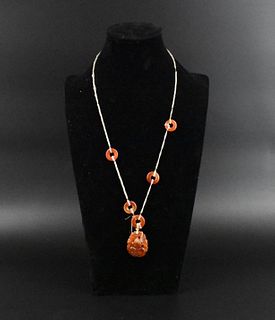 Chinese Agate Carved Ring Necklace,Qing D.