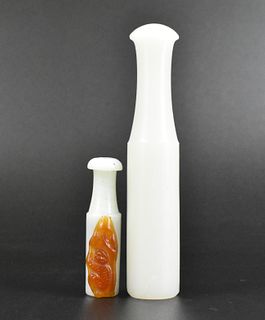 2 Chinese Peking Glass Carved Cigarette Holder