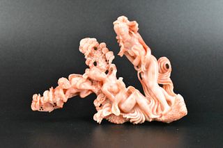 Chinese Red Coral Carved Figures, Qing Dynasty