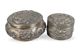 2 Chinese Export Silver Dragon Covered Box, ROC P.