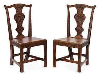 Pair of Carved & Stained Oak Side Chairs