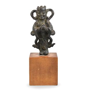 Chinese Bronze Cast Figure w/ Wood Stand, Ming D.