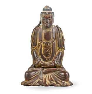 Chinese Gilt Lacquer Wooden Guanyin Figure,Ming D.