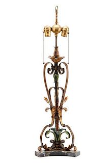 E. 20th C. Polychromed Bronze Foliate Table Lamp