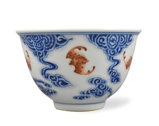 Chinese Imperial Blue & Iron Red Bat Cup,Guangxu P