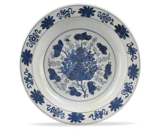 Large Chinese Blue & White Floral Plate ,Ming D.