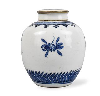 Chinese Blue & White Covered Jar ,18th C.
