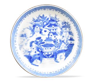 Chinese Blue & White Plate w/ Landscape, 19th C.