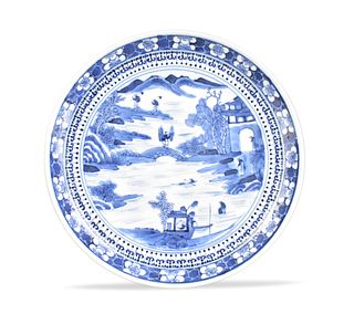 Chinese Blue & White Dish w/ Landscape,19th C,