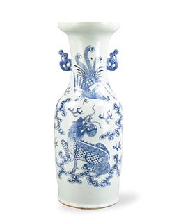 Chinese Celadon B & W Krin & Phoenix Vase ,19th C.