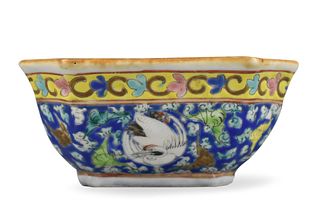 Chinese Famille Rose Square Bowl w/ Crane, 19th C.