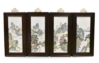 4 Chinese Famille Rose Panel w/ Landscape,ROC P.