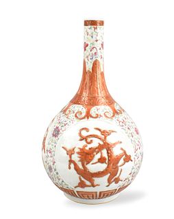 Chinese Famille Rose & Iron Red Dragon Vase,19th C