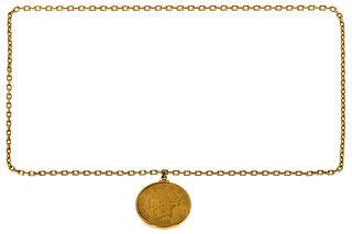 1895 $20 Double Eagle Gold Coin on 14k Yellow Gold Necklace