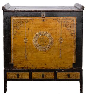 Chinese Mongolian Painted and Lacquered Trunk