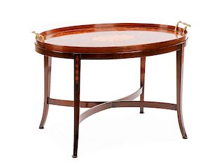 Edwardian Style Mahogany & Marquetry Tray Table