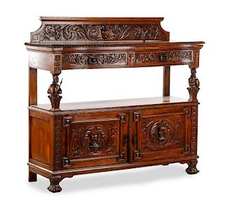 Renaissance Revival Style Figural Oak Server