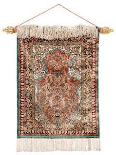 Hand Woven Persian Silk Prayer Carpet