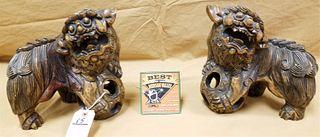 PR CHINESE CARVED WOOD FOO DOGS 10"H X 10"L