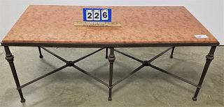 CAST IRON BASE COFFEE TABLE W/ MARBLE TOP 19"H X 49"W X 24 1/2"D