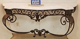 WROUGHT BASE MARBLE TOP CONSOLE TABLE 34 1/2"H X 5'W X 14 1/2"D