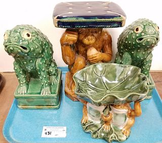 TRAY PR CERAMIC FROGS 11" FROG SOAP DISH AND MONKEY STAND 12"