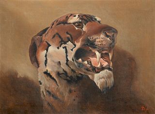 HEAD OF A TIGER PORTRAIT OIL PAINTING