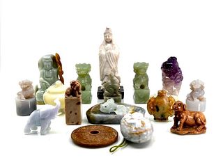 18 Chinese Hardstone Miniature Sculptures NEED measurements and condition