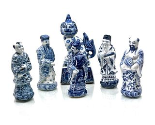 6 Chinese Porcelain Sculptures of Immortals and Shishi Lion
