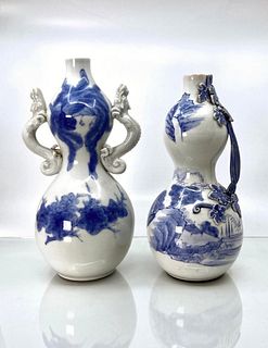 2 Chinese Vintage Porcelain Gourd-shaped Vases