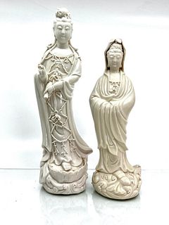 2 Chinese Blanc de Chine Guanyin Sculptures