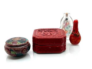4 Chinese Antique Boxes and Snuff Bottles