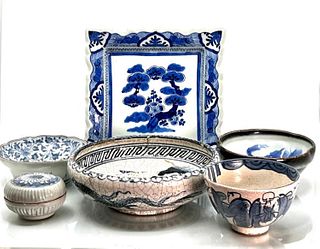6 Chinese Blue and White Porcelains and Stoneware Ceramics