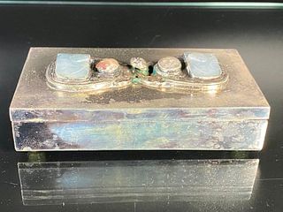 Chinese Metal Box with Inlaid Hardstones