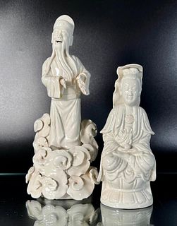 2 Chinese Blanc de Chine Style Porcelain Sculptures