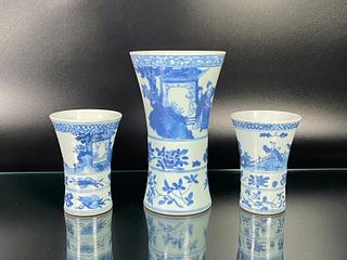 3 Chinese Vintage Blue and White Vases