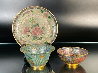 3 Chinese Plique-a-jour Cloisonne Pieces
