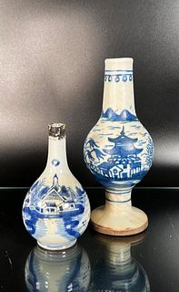 Two Rustic Chinese Blue and White Vases