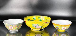 3 Chinese Vintage Polychrome Porcelain Bowls