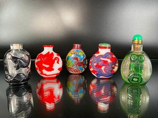 Lot of Five Peking Glass Snuff Bottles
