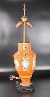 Chinese Export Porcelain Wedding Lantern as Table Lamp