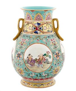 Chinese Bulbous Porcelain Vase, Children at Play